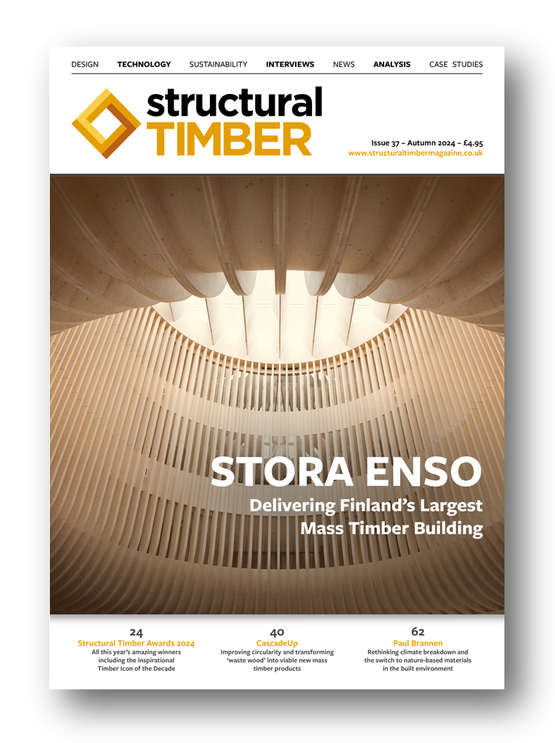 Front cover of Structural Timber Magazine featuring latest innovations in Structural Timber construction